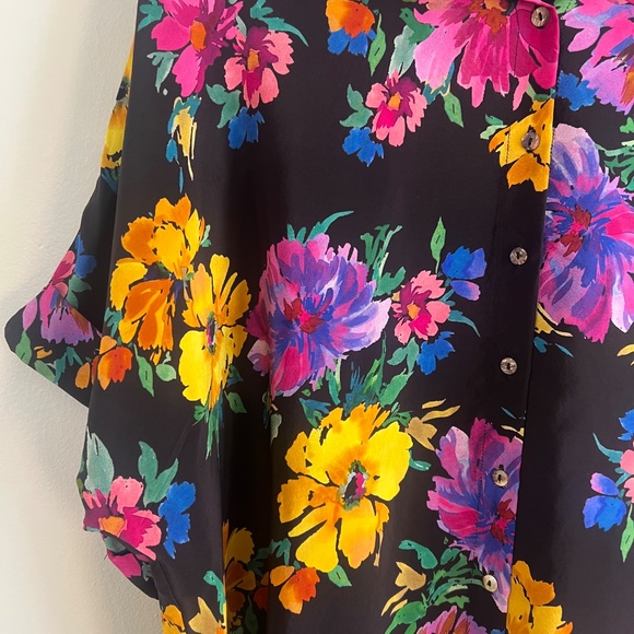 Johnny Was bright multi-coloured tropical floral silk button-up short shirt - Picture 2 of 7